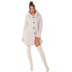 Beige Beautiful Boucle Look coat with hood