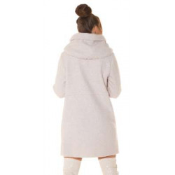 Beige Beautiful Boucle Look coat with hood