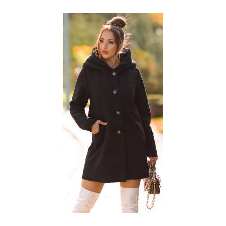 Black Beautiful Boucle look coat with hood
