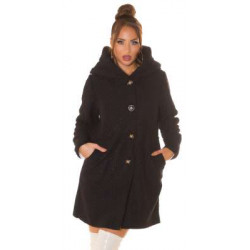 Black Beautiful Boucle look coat with hood