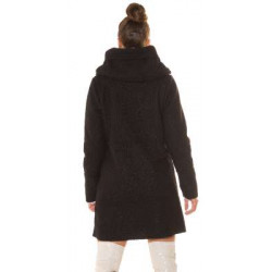 Black Beautiful Boucle look coat with hood