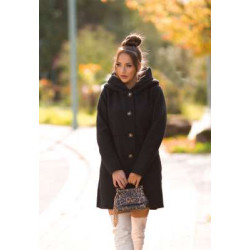 Black Beautiful Boucle look coat with hood
