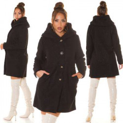 Black Beautiful Boucle look coat with hood