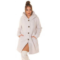 Beige Beautiful Boucle Look coat with hood