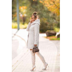 Beige Beautiful Boucle Look coat with hood