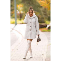 Beige Beautiful Boucle Look coat with hood